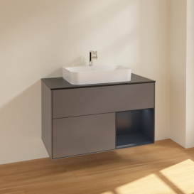 Тумба под раковину Villeroy & Boch Finion 100х50,1 см с подсветкой МДФ антрацит матовый лак/стекло черное матовое F372HGGK