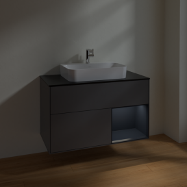 Тумба под раковину Villeroy & Boch Finion 100х50,1 см с подсветкой МДФ антрацит матовый лак/стекло черное матовое F372HGGK