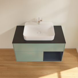 Тумба под раковину Villeroy & Boch Finion 100х50,1 см с подсветкой МДФ оливковый матовый лак/стекло черное матовое F372HGGM