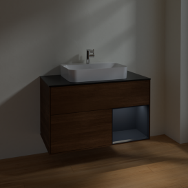 Тумба под раковину Villeroy & Boch Finion 100х50,1 см с подсветкой МДФ шпон грецкого ореха/стекло черное матовое F372HGGN