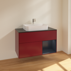 Тумба под раковину Villeroy & Boch Finion 100х50,1 см с подсветкой МДФ пион матовый лак/стекло черное матовое F372HGHB