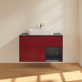 Тумба под раковину Villeroy & Boch Finion 100х50,1 см с подсветкой МДФ пион матовый лак/стекло черное матовое F372HGHB