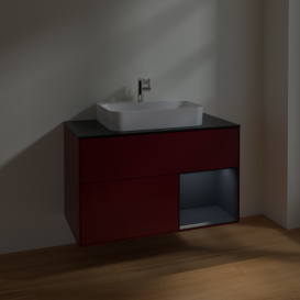 Тумба под раковину Villeroy & Boch Finion 100х50,1 см с подсветкой МДФ пион матовый лак/стекло черное матовое F372HGHB