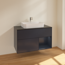 Тумба под раковину Villeroy & Boch Finion 100х50,1 см с подсветкой МДФ темно-синий матовый лак/стекло черное матовое F372HGHG