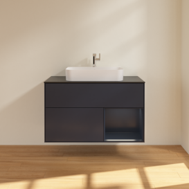 Тумба под раковину Villeroy & Boch Finion 100х50,1 см с подсветкой МДФ темно-синий матовый лак/стекло черное матовое F372HGHG