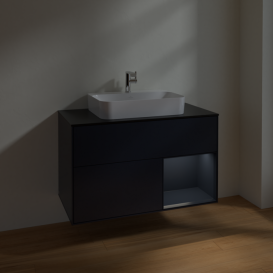 Тумба под раковину Villeroy & Boch Finion 100х50,1 см с подсветкой МДФ темно-синий матовый лак/стекло черное матовое F372HGHG