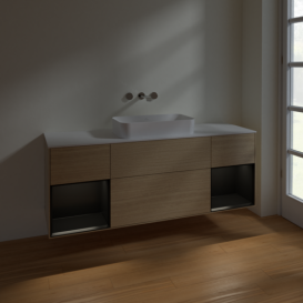 Тумба под раковину Villeroy & Boch Finion 160х50,1 см с подсветкой МДФ шпон дуба/стекло белое матовое F741PDPC