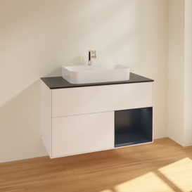 Тумба под раковину Villeroy & Boch Finion 100х50,1 см с подсветкой МДФ белый матовый лак/стекло черное матовое F372HGMT