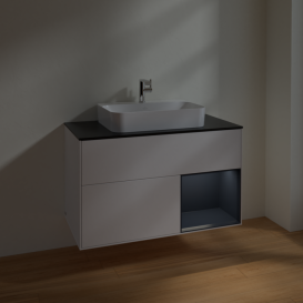 Тумба под раковину Villeroy & Boch Finion 100х50,1 см с подсветкой МДФ белый матовый лак/стекло черное матовое F372HGMT