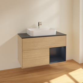 Тумба под раковину Villeroy & Boch Finion 100х50,1 см с подсветкой МДФ шпон дуба/стекло черное матовое F372HGPC