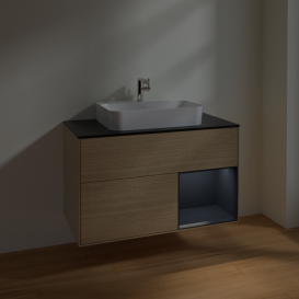 Тумба под раковину Villeroy & Boch Finion 100х50,1 см с подсветкой МДФ шпон дуба/стекло черное матовое F372HGPC