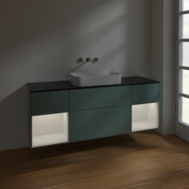 Тумба под раковину Villeroy & Boch Finion 160х50,1 см с подсветкой МДФ оливковый матовый лак/стекло черное матовое F742GFGM