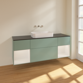 Тумба под раковину Villeroy & Boch Finion 160х50,1 см с подсветкой МДФ оливковый матовый лак/стекло черное матовое F742GFGM