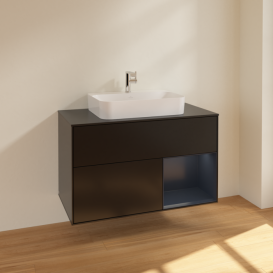 Тумба под раковину Villeroy & Boch Finion 100х50,1 см с подсветкой МДФ черный матовый лак/стекло черное матовое F372HGPD