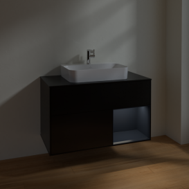 Тумба под раковину Villeroy & Boch Finion 100х50,1 см с подсветкой МДФ черный матовый лак/стекло черное матовое F372HGPD