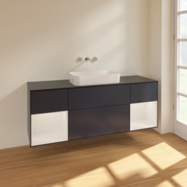 Тумба под раковину Villeroy & Boch Finion 160х50,1 см с подсветкой МДФ темно-синий матовый лак/стекло черное матовое F742GFHG