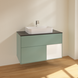 Тумба под раковину Villeroy & Boch Finion 100х50,1 см с подсветкой МДФ оливковый матовый лак/стекло черное матовое F372MTGM