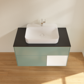 Тумба под раковину Villeroy & Boch Finion 100х50,1 см с подсветкой МДФ оливковый матовый лак/стекло черное матовое F372MTGM