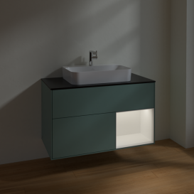 Тумба под раковину Villeroy & Boch Finion 100х50,1 см с подсветкой МДФ оливковый матовый лак/стекло черное матовое F372MTGM