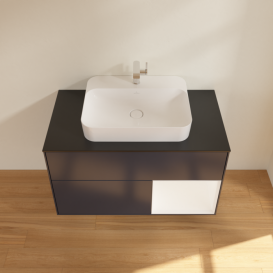 Тумба под раковину Villeroy & Boch Finion 100х50,1 см с подсветкой МДФ темно-синий матовый лак/стекло черное матовое F372MTHG