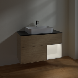 Тумба под раковину Villeroy & Boch Finion 100х50,1 см с подсветкой МДФ шпон дуба/стекло черное матовое F372MTPC