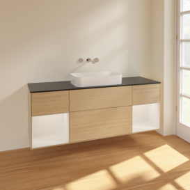 Тумба под раковину Villeroy & Boch Finion 160х50,1 см с подсветкой МДФ шпон дуба/стекло черное матовое F742GFPC