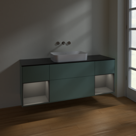 Тумба под раковину Villeroy & Boch Finion 160х50,1 см с подсветкой МДФ оливковый матовый лак/стекло черное матовое F742GKGM