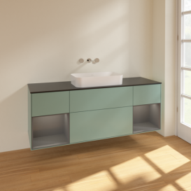 Тумба под раковину Villeroy & Boch Finion 160х50,1 см с подсветкой МДФ оливковый матовый лак/стекло черное матовое F742GKGM