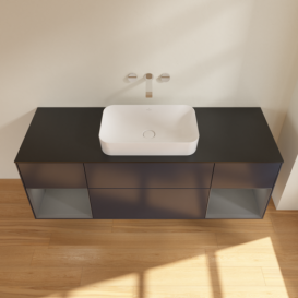 Тумба под раковину Villeroy & Boch Finion 160х50,1 см с подсветкой МДФ темно-синий матовый лак/стекло черное матовое F742GKHG