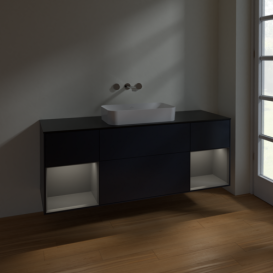 Тумба под раковину Villeroy & Boch Finion 160х50,1 см с подсветкой МДФ темно-синий матовый лак/стекло черное матовое F742GKHG