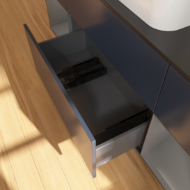 Тумба под раковину Villeroy & Boch Finion 160х50,1 см с подсветкой МДФ темно-синий матовый лак/стекло черное матовое F742GKHG