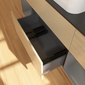 Тумба под раковину Villeroy & Boch Finion 160х50,1 см с подсветкой МДФ шпон дуба/стекло черное матовое F742GKPC