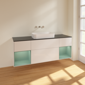 Тумба под раковину Villeroy & Boch Finion 160х50,1 см с подсветкой МДФ глянцевый белый лак/стекло черное матовое F742GMGF