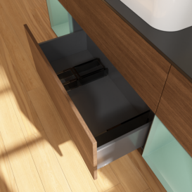 Тумба под раковину Villeroy & Boch Finion 160х50,1 см с подсветкой МДФ шпон грецкого ореха/стекло черное матовое F742GMGN