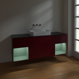 Тумба під раковину Villeroy & Boch Finion 160х50,1 см з підсвічуванням МДФ півонія матовий лак/скло чорне матове F742GMHB