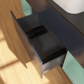 Тумба под раковину Villeroy & Boch Finion 160х50,1 см с подсветкой МДФ темно-синий матовый лак/стекло черное матовое F742GMHG