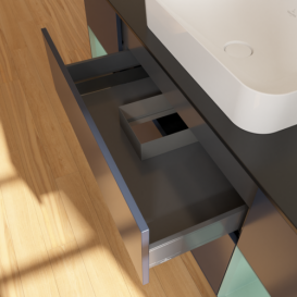 Тумба под раковину Villeroy & Boch Finion 160х50,1 см с подсветкой МДФ темно-синий матовый лак/стекло черное матовое F742GMHG