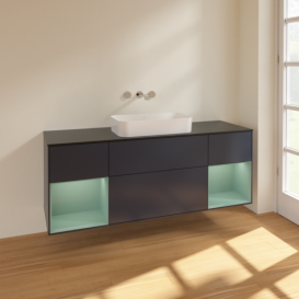 Тумба под раковину Villeroy & Boch Finion 160х50,1 см с подсветкой МДФ темно-синий матовый лак/стекло черное матовое F742GMHG