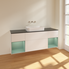 Тумба под раковину Villeroy & Boch Finion 160х50,1 см с подсветкой МДФ белый матовый лак/стекло черное матовое F742GMMT