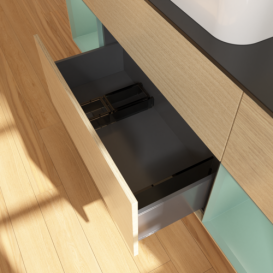 Тумба под раковину Villeroy & Boch Finion 160х50,1 см с подсветкой МДФ шпон дуба/стекло черное матовое F742GMPC