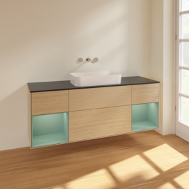 Тумба под раковину Villeroy & Boch Finion 160х50,1 см с подсветкой МДФ шпон дуба/стекло черное матовое F742GMPC