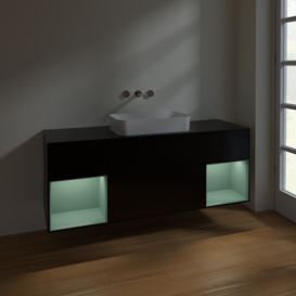 Тумба под раковину Villeroy & Boch Finion 160х50,1 см с подсветкой МДФ черный матовый лак/стекло черное матовое F742GMPD