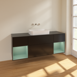 Тумба под раковину Villeroy & Boch Finion 160х50,1 см с подсветкой МДФ черный матовый лак/стекло черное матовое F742GMPD