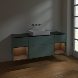 Тумба под раковину Villeroy & Boch Finion 160х50,1 см с подсветкой МДФ оливковый матовый лак/стекло черное матовое F742GNGM