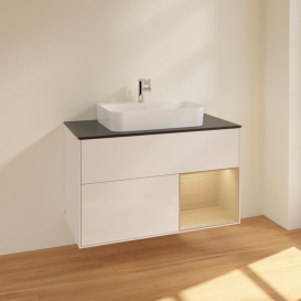 Тумба под раковину Villeroy & Boch Finion 100х50,1 см с подсветкой МДФ глянцевый белый лак/стекло черное матовое F372PCGF