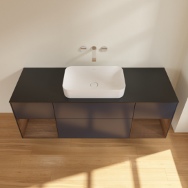 Тумба под раковину Villeroy & Boch Finion 160х50,1 см с подсветкой МДФ темно-синий матовый лак/стекло черное матовое F742GNHG