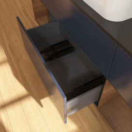 Тумба под раковину Villeroy & Boch Finion 160х50,1 см с подсветкой МДФ темно-синий матовый лак/стекло черное матовое F742GNHG