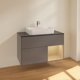 Тумба под раковину Villeroy & Boch Finion 100х50,1 см с подсветкой МДФ антрацит матовый лак/стекло черное матовое F372PCGK