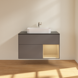 Тумба под раковину Villeroy & Boch Finion 100х50,1 см с подсветкой МДФ антрацит матовый лак/стекло черное матовое F372PCGK