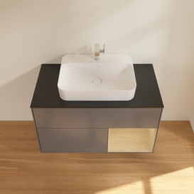 Тумба под раковину Villeroy & Boch Finion 100х50,1 см с подсветкой МДФ антрацит матовый лак/стекло черное матовое F372PCGK